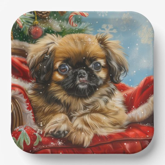 北京犬のクリスマス ペーパープレート (正面)