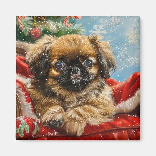 北京犬のクリスマス マグネット (正面)