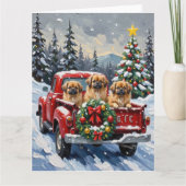 北京犬のクリスマス 赤いトラック ホリデー カード (正面)