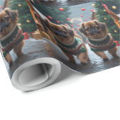 北京犬のクリスマス 雪の冬の休日 ラッピングペーパー (ロールコーナー)