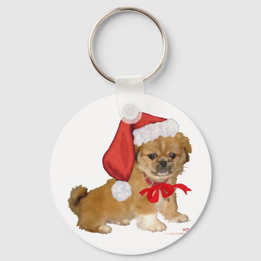 北京犬の子犬のクリスマス キーホルダー (正面)