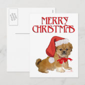 北京犬の子犬のクリスマス シーズンポストカード (正面/裏面)
