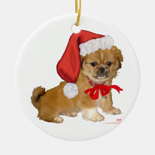 北京犬の子犬のクリスマス セラミックオーナメント (正面)