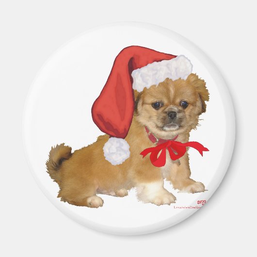 北京犬の子犬のクリスマス マグネット (正面)