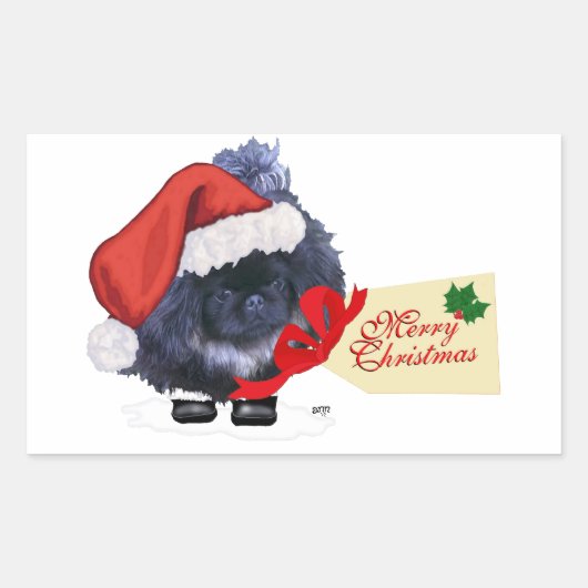 北京犬の子犬のクリスマス 長方形シール (正面)