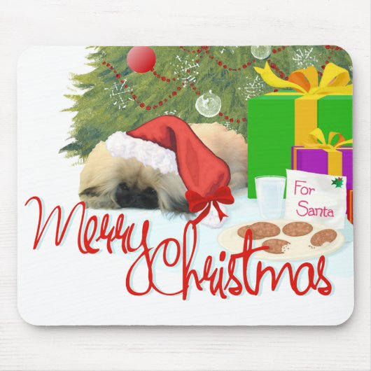 北京犬の子犬の初クリスマス マウスパッド (正面)