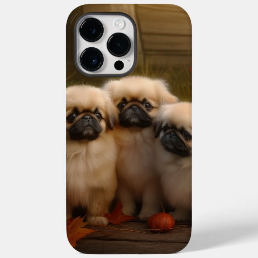 北京犬の子犬の秋の喜びのパンプキン Case-Mate iPhoneケース (裏面)