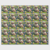 北京犬の春の花の絵 ラッピングペーパー (フラット)