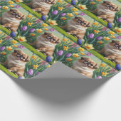 北京犬の春の花の絵 ラッピングペーパー (角)