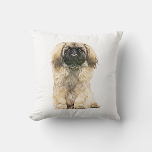 北京犬の水彩画アート クッション (正面)