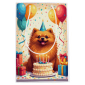 北京犬の誕生日お祝い ミディアムペーパーバッグ (正面)