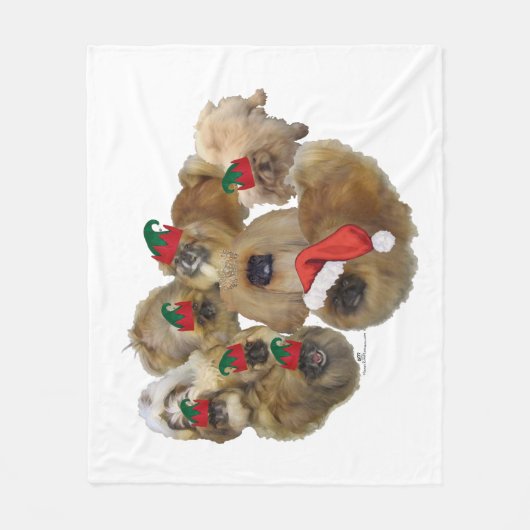 北京犬クリスマスグループ フリースブランケット (正面)