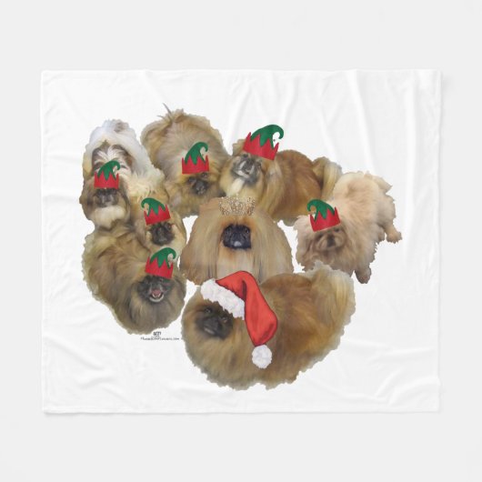 北京犬クリスマスグループ フリースブランケット (正面(横))