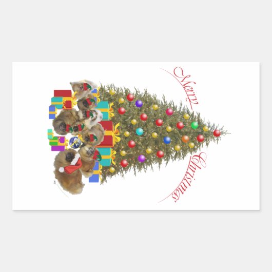 北京犬グループのクリスマス 長方形シール (正面)