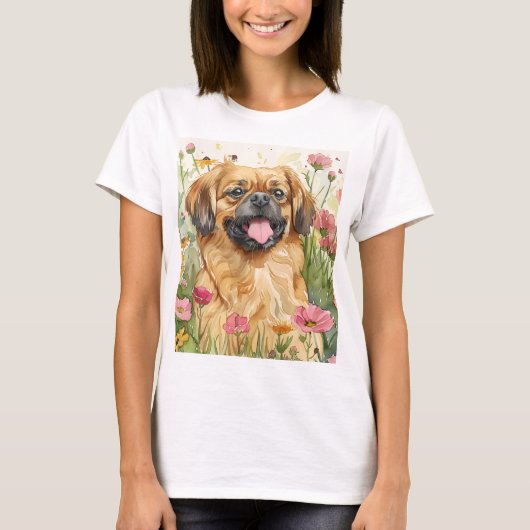 北京犬ママTシャツ – 水彩画 Tシャツ (正面)