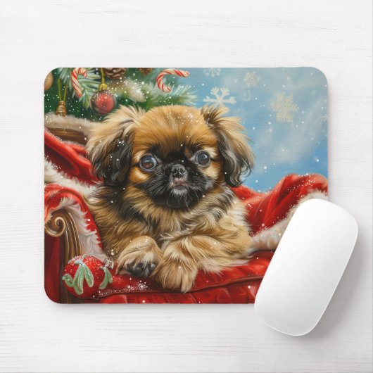北京犬 クリスマス フェスティブ マウスパッド (マウス)