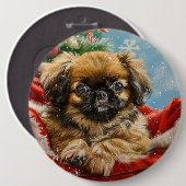 北京犬 クリスマス フェスティブ 缶バッジ (正面&裏面)