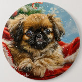 北京犬 クリスマス フェスティブ 缶バッジ (正面)