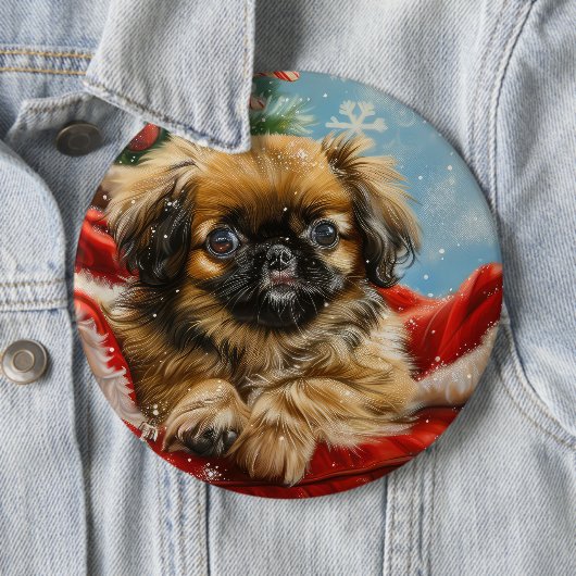 北京犬 クリスマス フェスティブ 缶バッジ (インサイチュ)