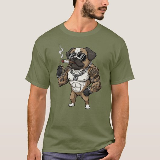 北京犬、筋肉質、タトゥー入り、ボディビルダー Tシャツ (正面)