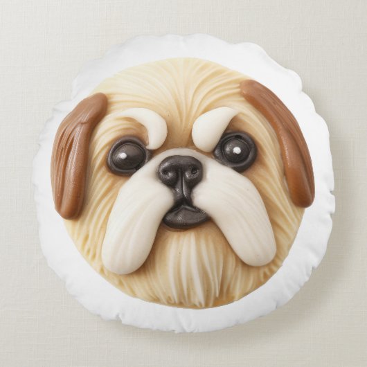 北京犬 3Dインスパイアデザイン ラウンドクッション (正面)