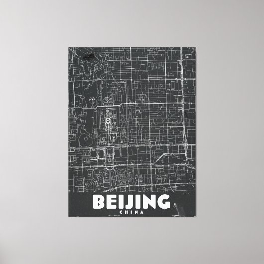 北京 中国 ビンテージ 旅行地図 キャンバスプリント (正面)