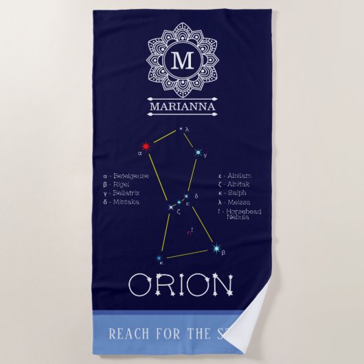 北半球のオリオン座 ビーチタオル (正面)