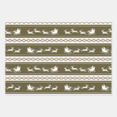 北半球の緑、赤、灰色の雪と夕日 ラッピングペーパーシート (正面2)