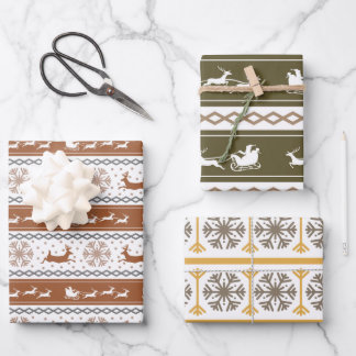 北半球の緑、赤、灰色の雪と夕日 ラッピングペーパーシート