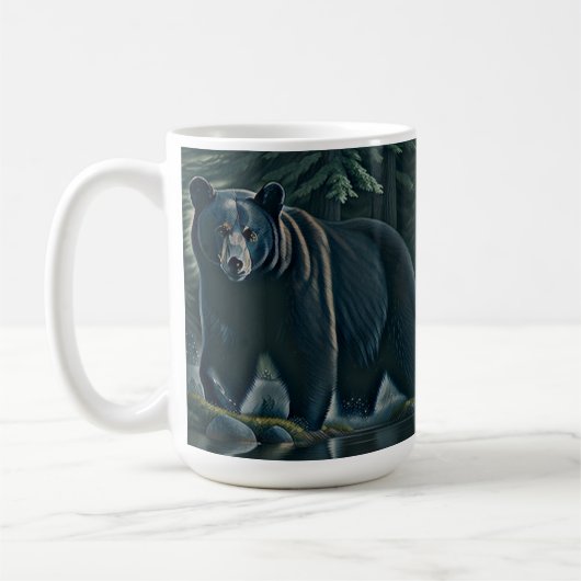北威厳のある林の黒熊 コーヒーマグカップ (左)