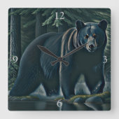 北威厳のある林の黒熊 スクエア壁時計 (正面)