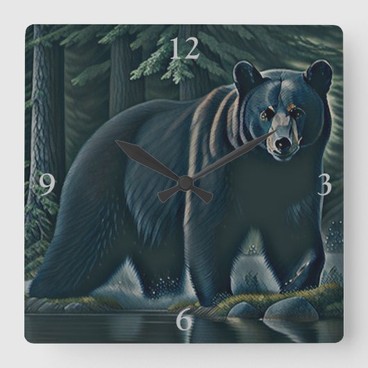 北威厳のある林の黒熊 スクエア壁時計 (正面)