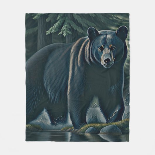 北威厳のある林の黒熊 フリースブランケット (正面)