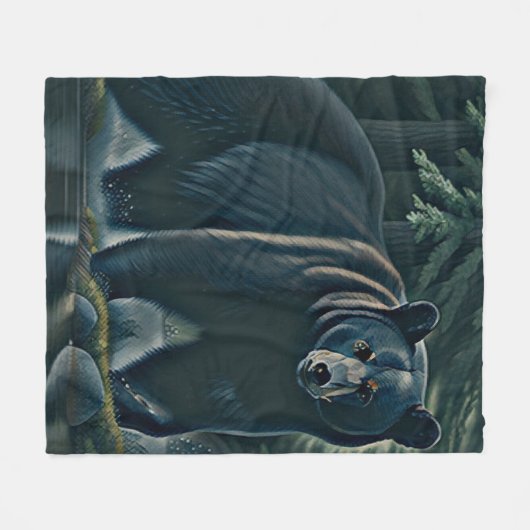 北威厳のある林の黒熊 フリースブランケット (正面(横))