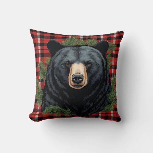 北威厳のある黒熊の枕 クッション (正面)
