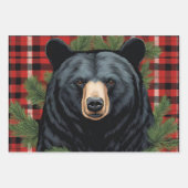 北威厳のある黒熊ラッピング紙 ラッピングペーパーシート (正面3)