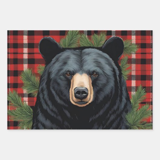 北威厳のある黒熊ラッピング紙 ラッピングペーパーシート (正面)