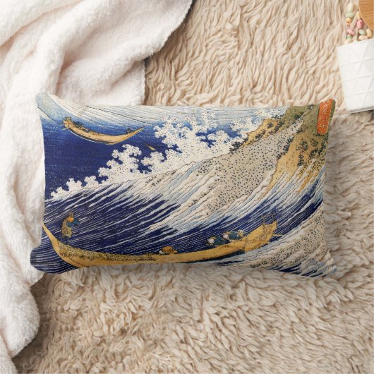 北斎による下総国銚子 ランバークッション (ブランケット)