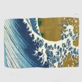 北斎の大波パターン: 日本の浮世絵アート ゴルフタオル (横)