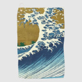 北斎の大波パターン: 日本の浮世絵アート ゴルフタオル (正面)