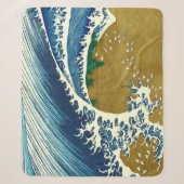 北斎の大波パターン: 日本の浮世絵アート シェルパブランケット (正面)
