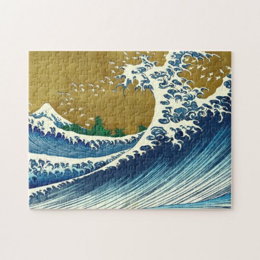 北斎の大波パターン: 日本の浮世絵アート ジグソーパズル (横)
