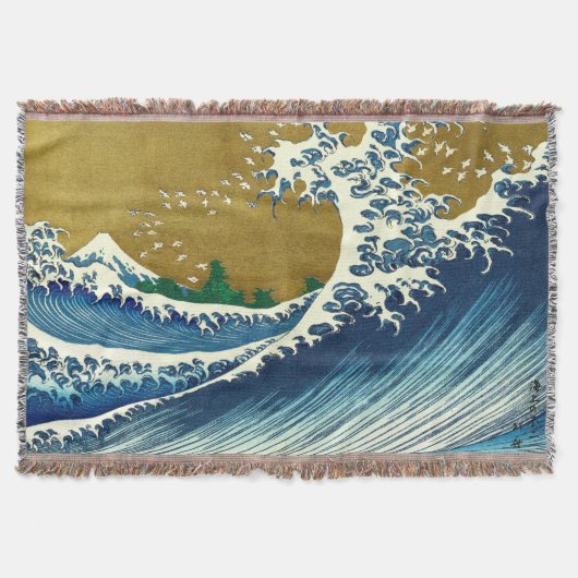北斎の大波パターン: 日本の浮世絵アート スローブランケット (正面)