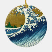 北斎の大波パターン: 日本の浮世絵アート セラミックオーナメント (正面)