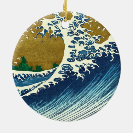 北斎の大波パターン: 日本の浮世絵アート セラミックオーナメント (裏面)