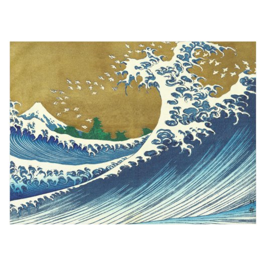 北斎の大波パターン: 日本の浮世絵アート テーブルクロス (正面(横))