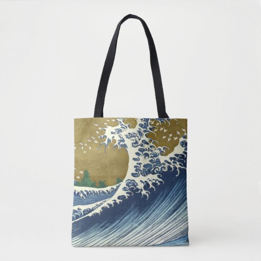 北斎の大波パターン: 日本の浮世絵アート トートバッグ (正面)