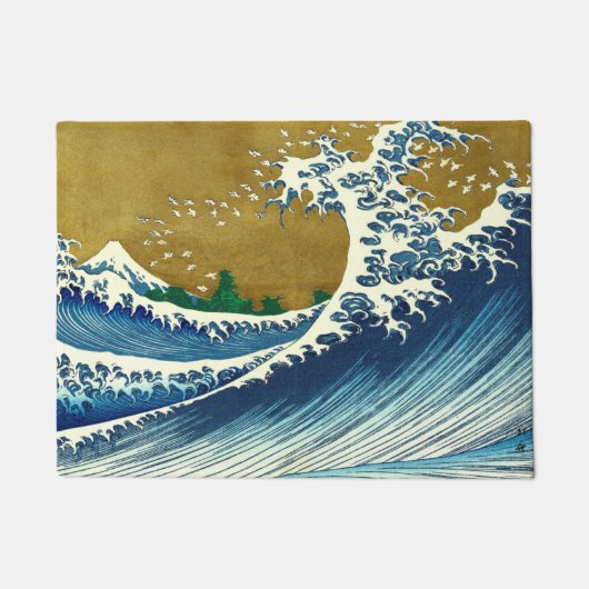 北斎の大波パターン: 日本の浮世絵アート ドアマット (正面)