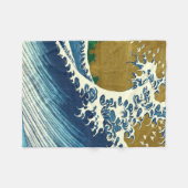 北斎の大波パターン: 日本の浮世絵アート フリースブランケット (正面(横))
