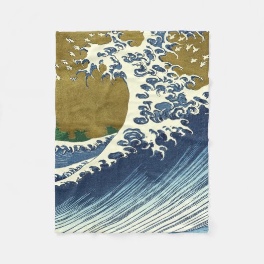 北斎の大波パターン: 日本の浮世絵アート フリースブランケット (正面)